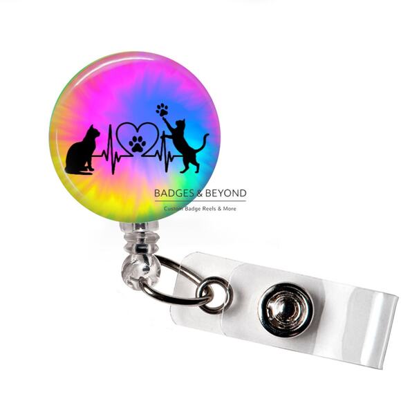 Handmade Accessories - 🐱💓 Cat Heartbeat Paw Prints Badge Reel | Cat Lover Retractable ID Holder